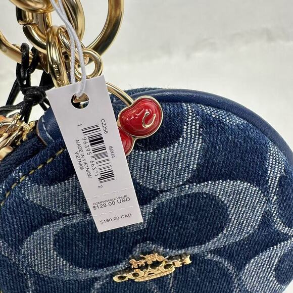 Coach Circular Coin Pouch Bag Charm In Signature Gold/Denim/Natural NWT CZ256 - Picture 6 of 10